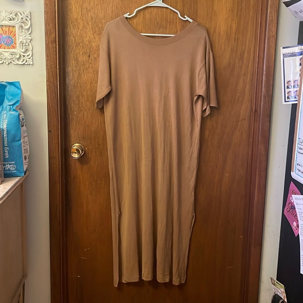 H&M camel brown v back sweater midi dress